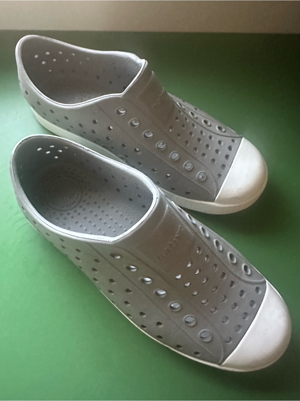 Native Grey Slip-On Kids Sneakers with White Toe Caps